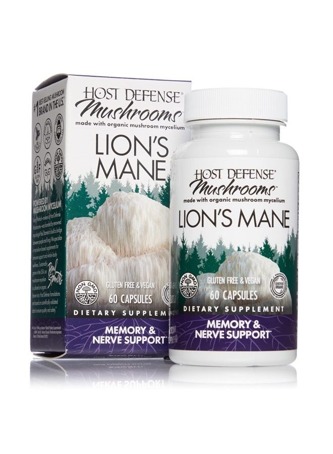 Host Defense , Lion's Mane Capsules, Promotes Mental Clarity, Focus and Memory, Mushroom Supplement, 60 Count - Image 1