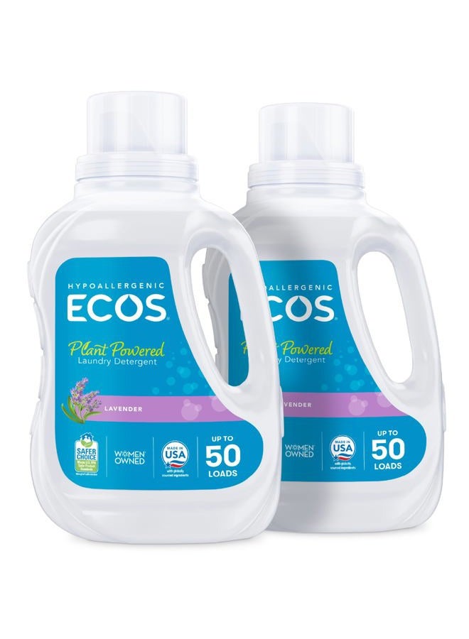 ECOS سائل منظف الملابس، 100 غسلة - صابون غسيل مختبر من قبل أطباء الجلد - مضاد للحساسية، معتمد من EPA كخيار أكثر أمانًا، مدعوم من النباتات - لافندر، 50 أونصة سائلة (عبوة من 2) - Image 1