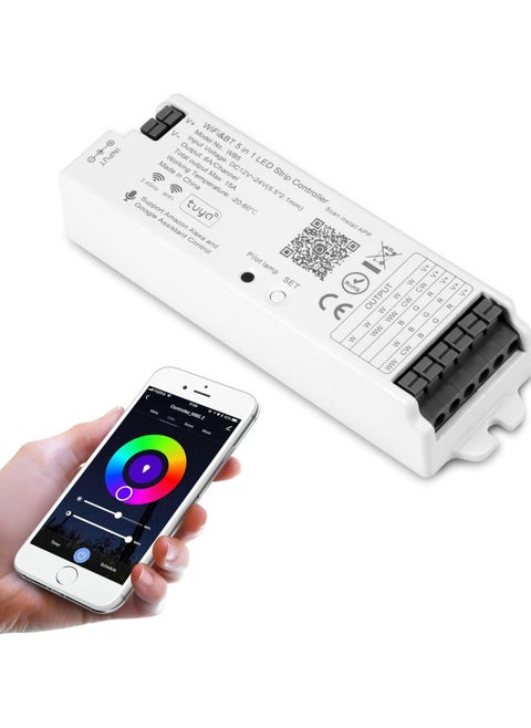 WB5 5 in 1 WiFi Bluetooth LED Strip Controller, Dimmable Compatible with Smart Life APP/Alexa Echo/Google Assistant Home/Siri, DC12-24V Lights Controller