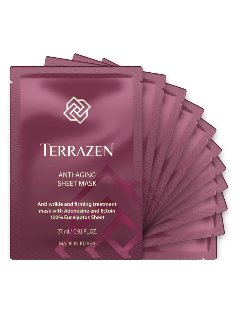 Terrazen Korean Face Sheet Mask Skincare - Anti Aging & Wrinkle Hydrating Sheet for Men & Women - Brightening Facial Mask 10 Sheet Pack