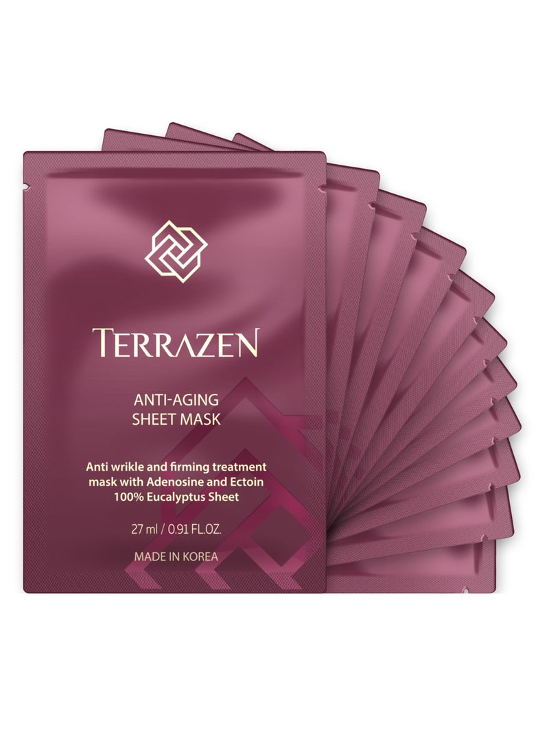 Terrazen - Korean Face Sheet Mask Skincare - Anti Aging & Wrinkle Hydrating Sheet for Men & Women - Brightening Facial Mask 10 Sheet Pack - Image 1