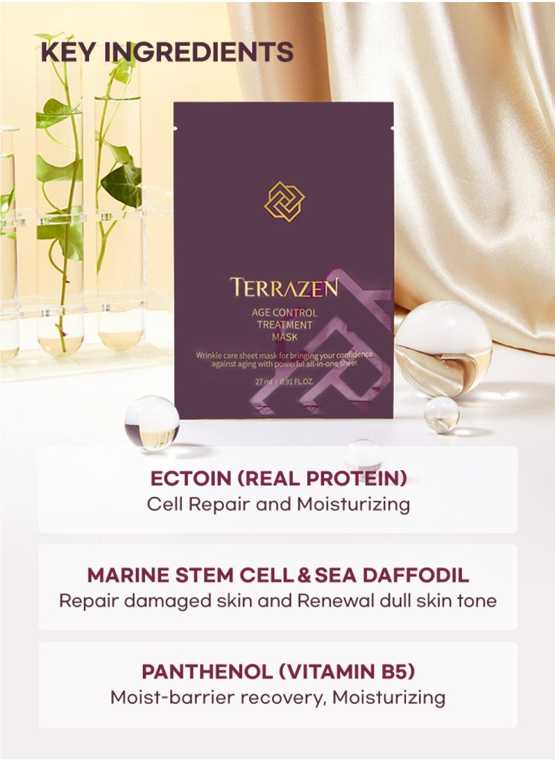Terrazen - Korean Face Sheet Mask Skincare - Anti Aging & Wrinkle Hydrating Sheet for Men & Women - Brightening Facial Mask 10 Sheet Pack - Image 1