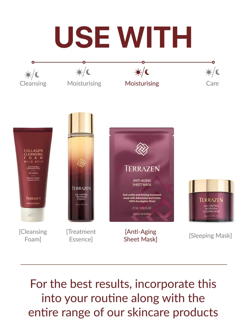Terrazen Korean Face Sheet Mask Skincare - Anti Aging & Wrinkle Hydrating Sheet for Men & Women - Brightening Facial Mask 10 Sheet Pack