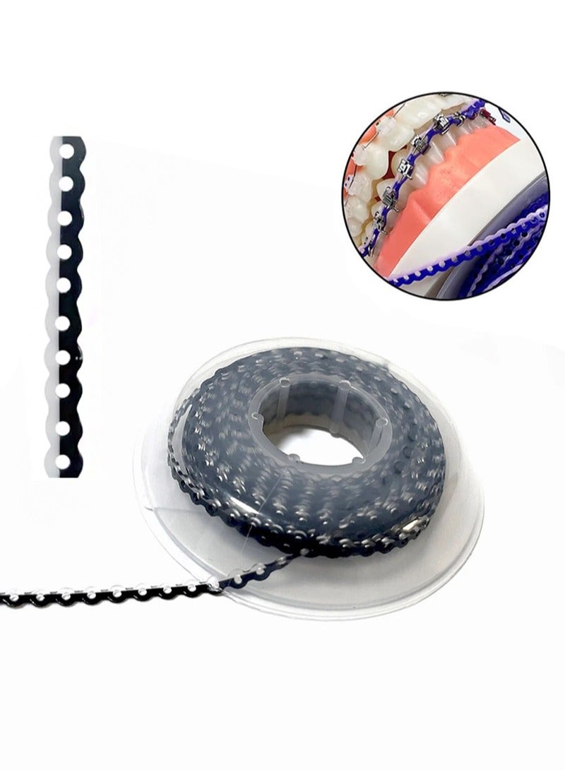 HaLunhi 4.5m Rthodontic Dental Elastic Chain，Dual Colors Color Dental Orthodontic Ultra Rubber Power Chain Elastic Rubber Band for Braces，Continuous（Short Type，Black+White）  - Image 1