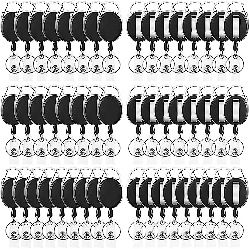 Simetufy 50Pcs Badge Holders Heavy Duty Keychain Retractable Badge Reels with Carabiner Clips with 26 Cord Key Ring