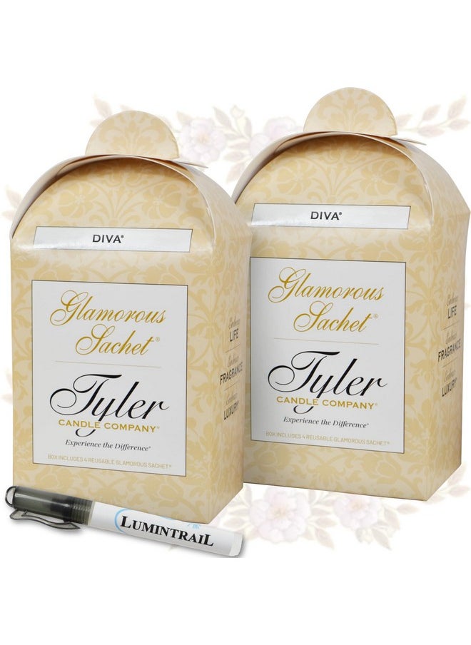 Lumintrail Tyler Candle Diva Dryer Sachets, 8 Glamorous Reusable Dryer Sachets, 2 Pack (4 per Pack) Bundle with Lumintrail Stain Remover Pen, Home Laundry Softener Sheets, Scent for Clean Fabric Detergent Beads  - Image 1