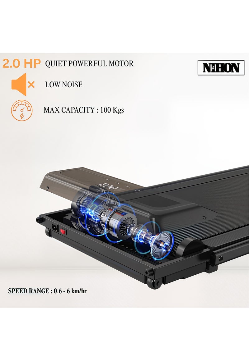 نيهون جهاز المشي الكهربائي القابل للطي من نيهون بقوة 2.0 حصان | جهاز مشي كهربائي قابل للطي مع شاشة LED وجهاز تحكم عن بعد | جهاز مشي أنيق وهادئ للاستخدام المنزلي والمكتبي (سعة 100 كجم) - Image 3