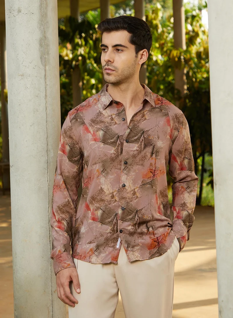 كامبوس سوترا قميص رجالي بني بتفاصيل بيجمنت