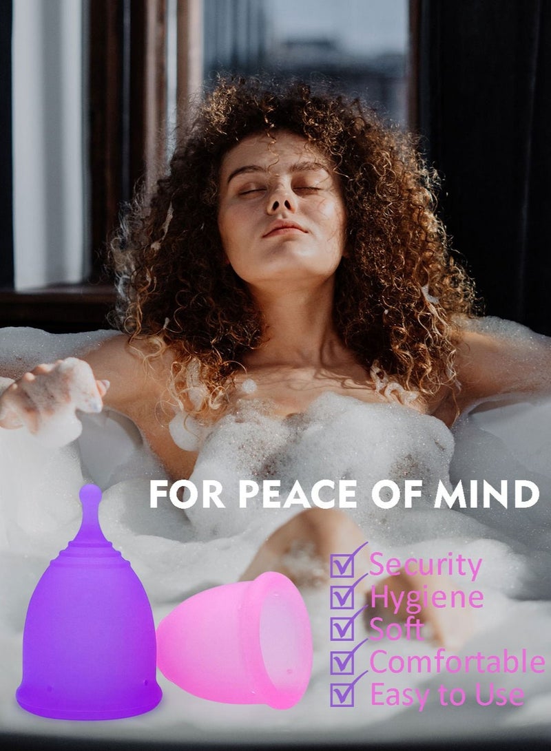 Syarme Menstrual Cup, Reusable Period Cup, Made of Medical Silicone, Replacement for Tampons and Pads, Contains 2 Menstrual Cups S and L, Washing Sterilizer Bottle and Cloth Bag  - Image 3