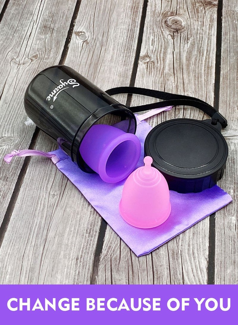 Syarme Menstrual Cup, Reusable Period Cup, Made of Medical Silicone, Replacement for Tampons and Pads, Contains 2 Menstrual Cups S and L, Washing Sterilizer Bottle and Cloth Bag  - Image 2