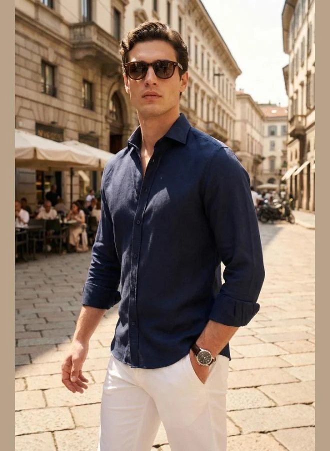 بوراتي Buratti Cotton and Linen Blend Regular Fit Classic Collar Long Sleeve Shirt Men's SHIRT CF26S1210134