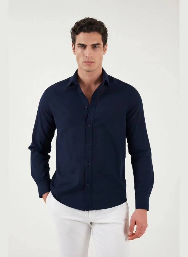 Buratti Cotton and Linen Blend Regular Fit Classic Collar Long Sleeve Shirt Men's SHIRT CF26S1210134