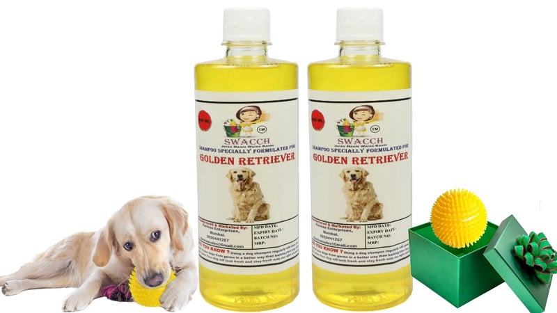 swacch Shampoo | Puppy Safe Shampoo | PH Balanced | Ditch to Itch for Golden Retriever Shampoo 500ml Pack of 2 (Lemon) + Spike Ball Chew Toy Combo Pack - Image 1