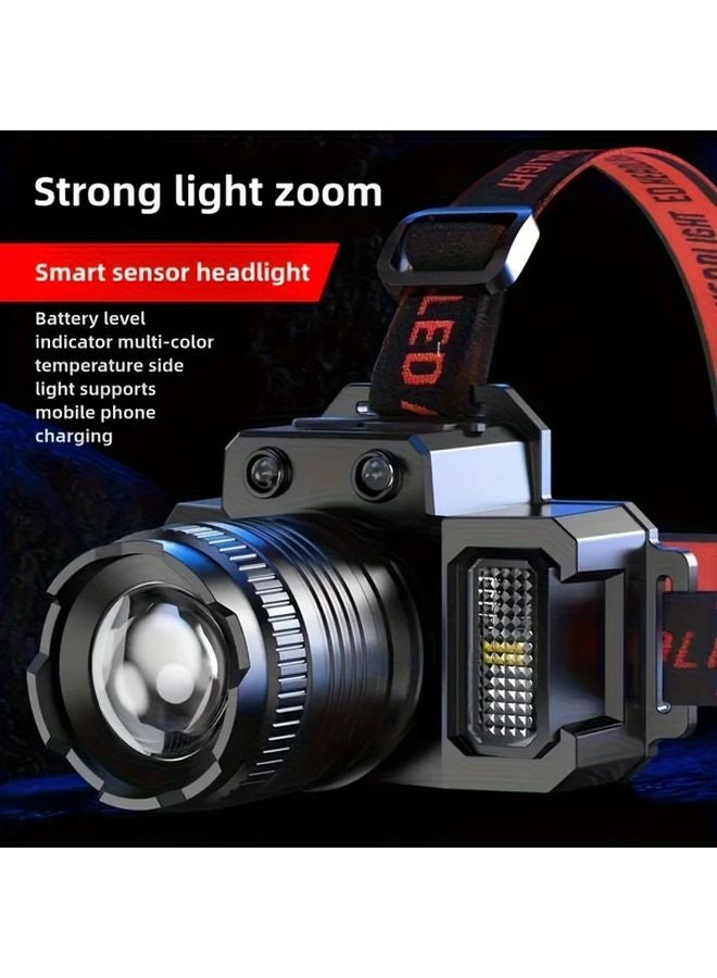 Black USB Rechargeable Headlamp IP65 Waterproof Hands Free Flashlight For Outdoor Emergency - Image 2