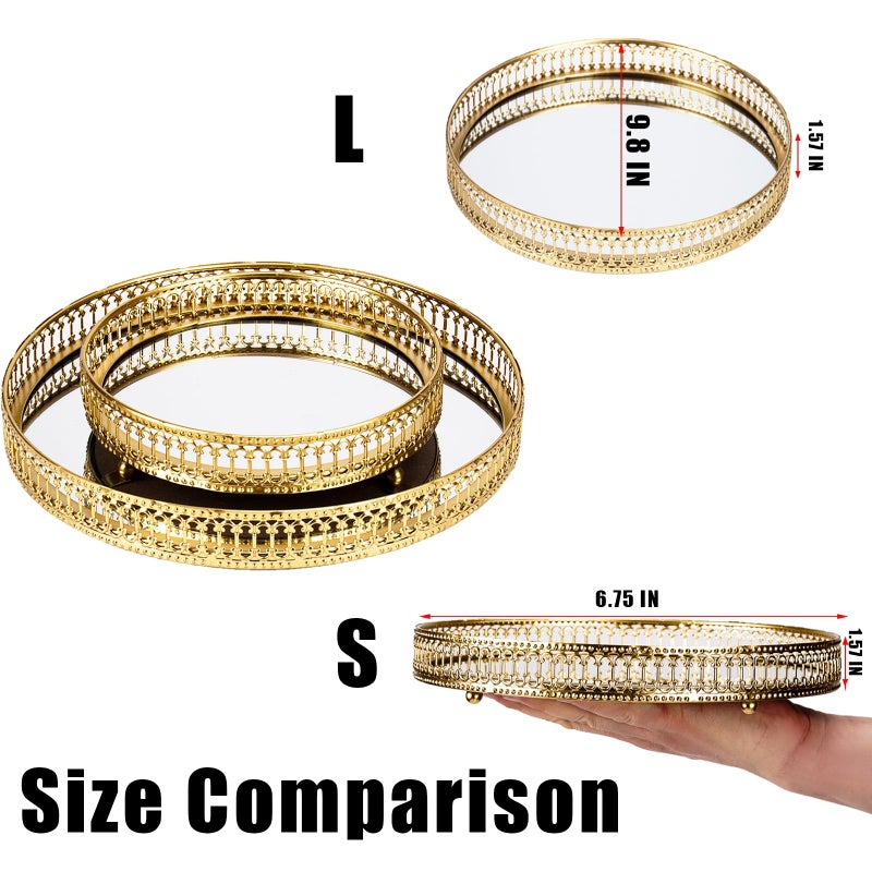 Ayswupt Gold Mirrored Vanity Tray For Bathroom Counter Metal Decorative Jewelry Storage Tray Cosmetic Perfume Organizer For Dresser Bedroom Home Decor Suit For Candle Holder Coffee Table Centerpiece L - Image 4