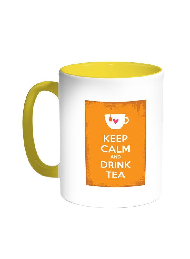 RKN Keep Calm And Drink Tea Printed Coffee Mug Yellow/White 11ounce - Image 1