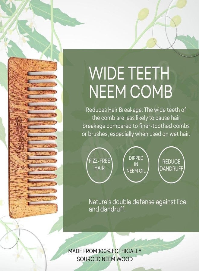Organic B Neem Comb Set |3 Pcs |Dual + Handle + Wide Teeth| Rosemary Infused - Image 4
