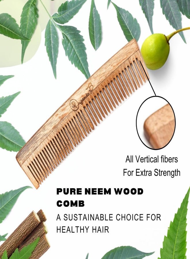 Organic B Neem Comb Set |3 Pcs |Dual + Handle + Wide Teeth| Rosemary Infused - Image 2