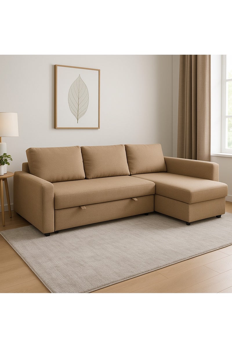 Karnak Beige Convertible Sofa Bed with Storage – Modern L-Shape Pull-Out Sofa for Living Room - Image 1