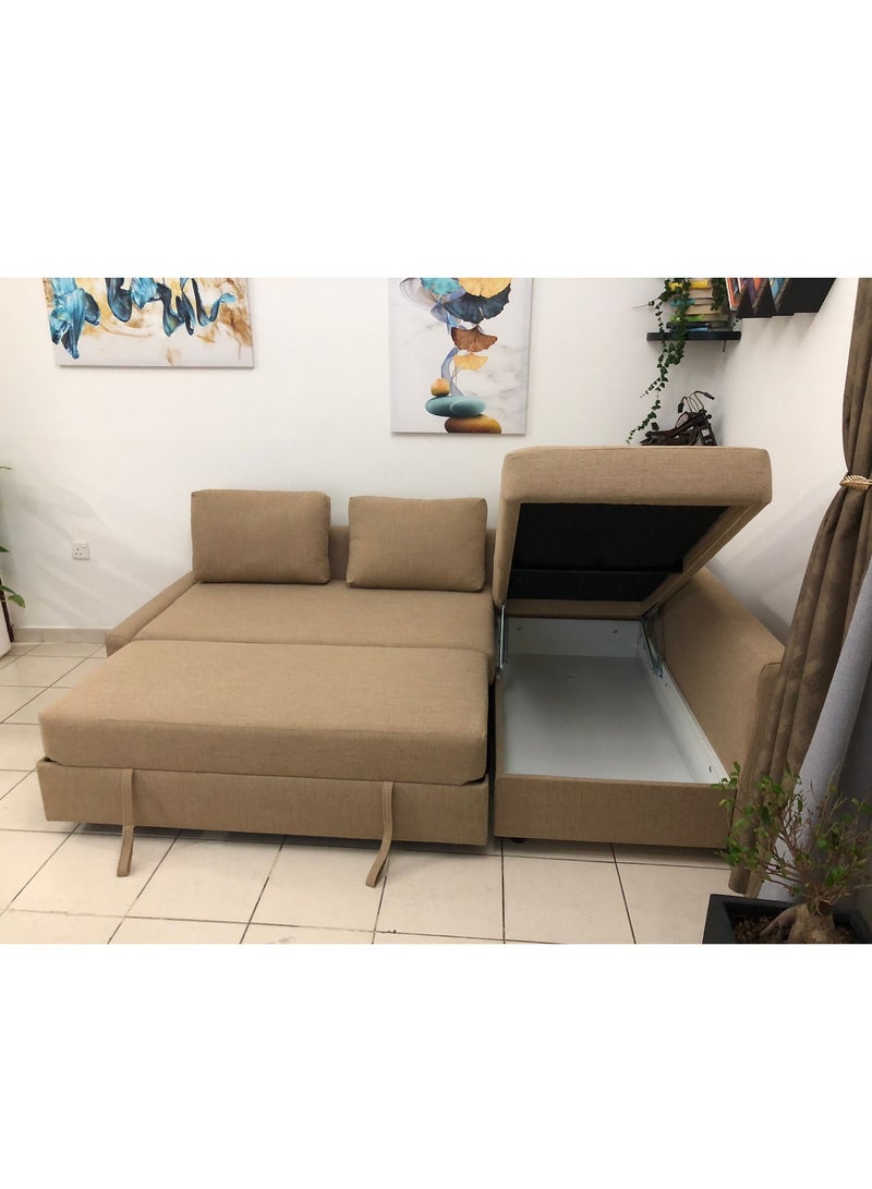Karnak Beige Convertible Sofa Bed with Storage – Modern L-Shape Pull-Out Sofa for Living Room - Image 2