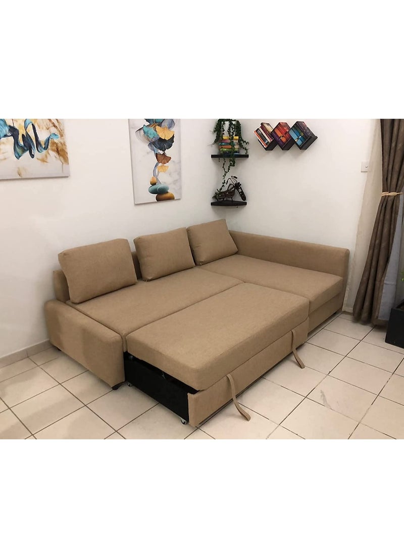 Karnak Beige Convertible Sofa Bed with Storage – Modern L-Shape Pull-Out Sofa for Living Room - Image 3