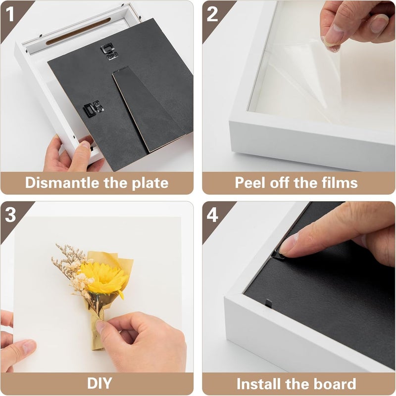 WISYOK 3D Picture Frame for Filling 22 x 22 cm, 3D Object Frame Deep 3 cm, Deep Frame for Wall and Desktop, Shadow Box for Photos, Objects, Wedding Bouquet, DIY Artworks (White) - Image 5