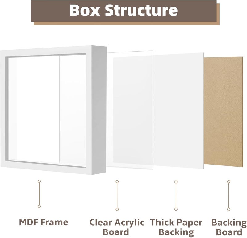 WISYOK 3D Picture Frame for Filling 22 x 22 cm, 3D Object Frame Deep 3 cm, Deep Frame for Wall and Desktop, Shadow Box for Photos, Objects, Wedding Bouquet, DIY Artworks (White) - Image 4