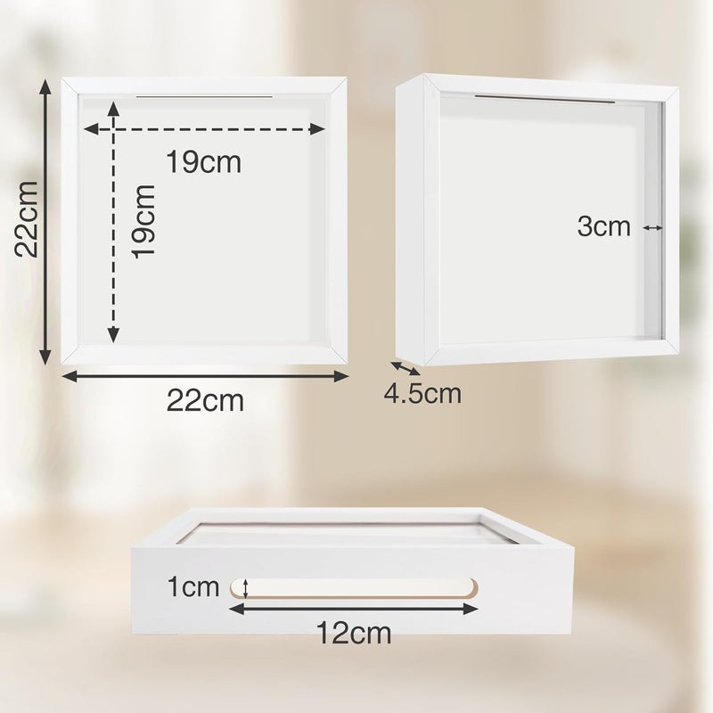 WISYOK 3D Picture Frame for Filling 22 x 22 cm, 3D Object Frame Deep 3 cm, Deep Frame for Wall and Desktop, Shadow Box for Photos, Objects, Wedding Bouquet, DIY Artworks (White) - Image 2