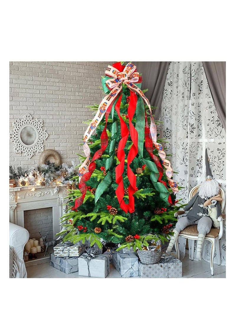 Christmas Tree Topper Bow，Large Red Wreaths Bows,Red Stripe Decorative Bow， Xmas Decorative Bows Ornaments，for Christmas Tree Home Decoration (Red)  - Image 4