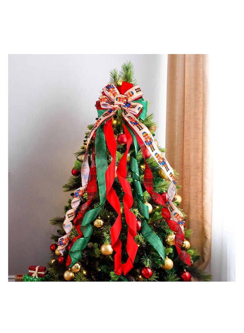 Christmas Tree Topper Bow，Large Red Wreaths Bows,Red Stripe Decorative Bow， Xmas Decorative Bows Ornaments，for Christmas Tree Home Decoration (Red)  - Image 3