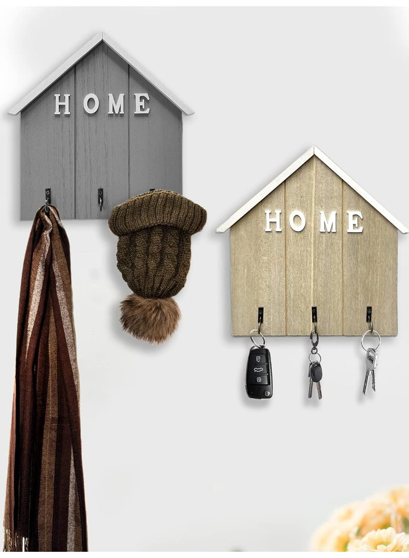 SYOSI Key Holder, Decorative Wall Mounted Key Rack with 3 Installation Methods Self Adhesive or Drilling, Wooden Key Hooks for Home Entryway Kitchen or Office, Space-Saving and Durable - Image 4