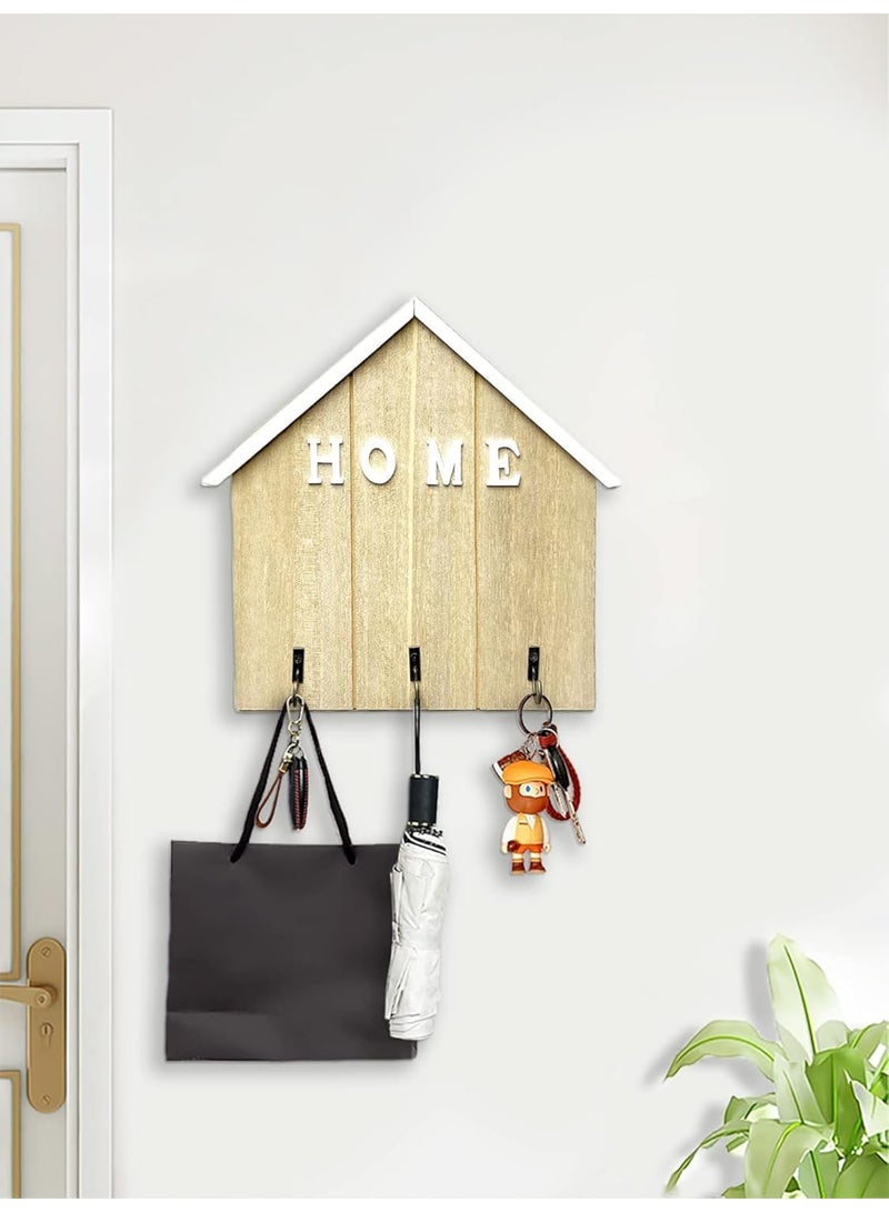 SYOSI Key Holder, Decorative Wall Mounted Key Rack with 3 Installation Methods Self Adhesive or Drilling, Wooden Key Hooks for Home Entryway Kitchen or Office, Space-Saving and Durable - Image 2