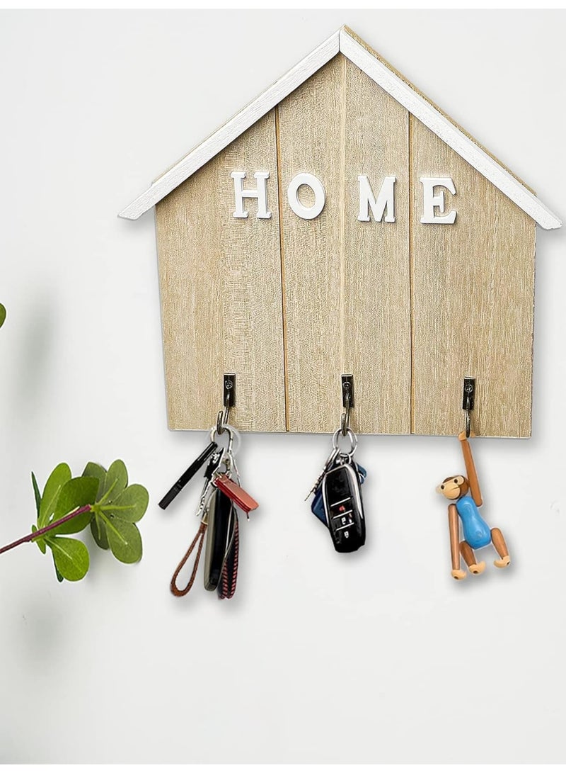 SYOSI Key Holder, Decorative Wall Mounted Key Rack with 3 Installation Methods Self Adhesive or Drilling, Wooden Key Hooks for Home Entryway Kitchen or Office, Space-Saving and Durable - Image 3