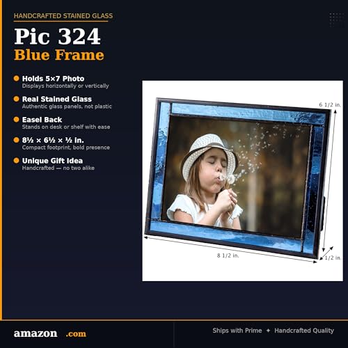 J Devlin Glass Art J Devlin Glass 5x7 Stained Glass Picture Frame — Tabletop Photo Frame, Holds 5x7 Photos, Displays Horizontally or Vertically, Artisanal Home Decor Gift - Image 2