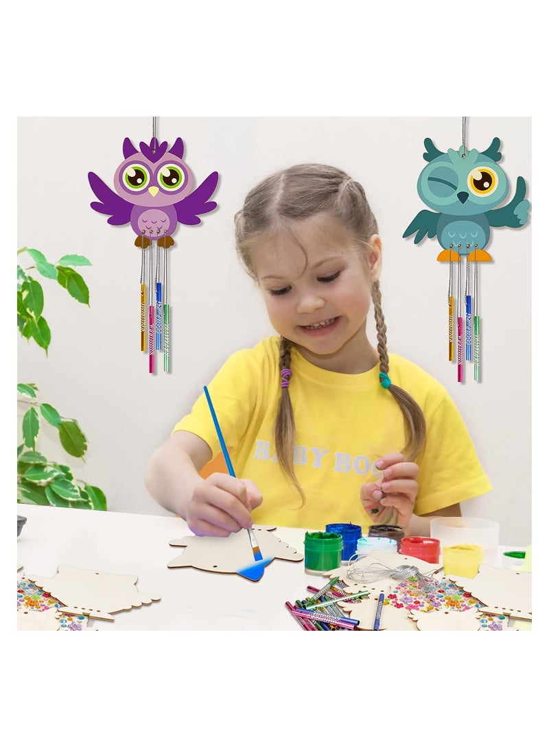 SOLARAE 6 Sets Owl Wooden Wind Chimes Kits Kids DIY Windchimes for Graduation Arts Crafts Garden Home Decoration Kids DIY Woodland Animal Windchimes Wildlife Kids to Paint and Hang - Image 4