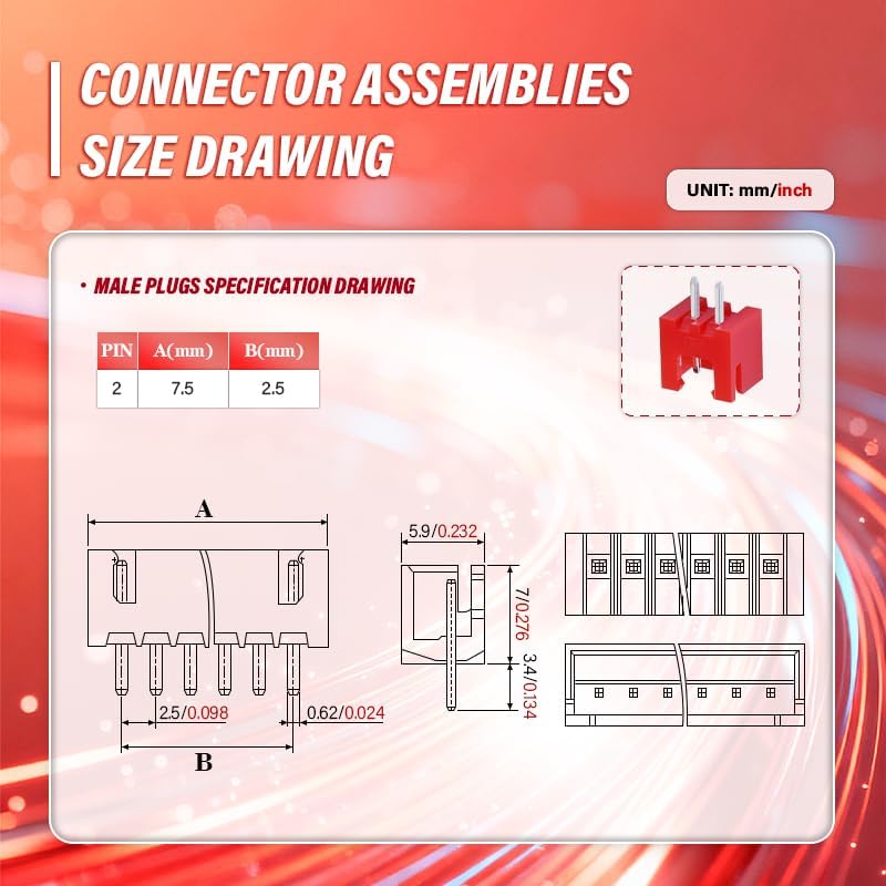 CQRobot JST Red XH 2.54mm Step 2-Pin Connector IC Plug Male Receptacle Female Housing and T Shape Crimp Terminal Suite. 50 Sets / 200 Pieces Cable to Board Cable Adapter Components. - Image 3
