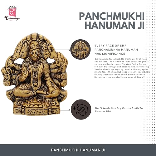 CHHARIYA CRAFTS Metal Panchmukhi Hanuman ji Murti Bajrangbali Idol Door Entrance Statue for Home Decor Gifting Protection from Evil Eye Decorative Showpiece - 16 cm (Metal, Gold) - Image 4