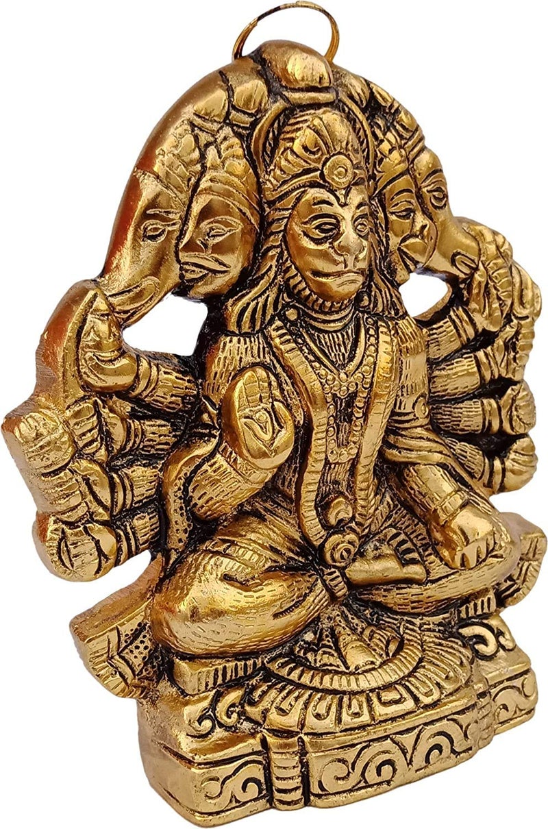 CHHARIYA CRAFTS Metal Panchmukhi Hanuman ji Murti Bajrangbali Idol Door Entrance Statue for Home Decor Gifting Protection from Evil Eye Decorative Showpiece - 16 cm (Metal, Gold) - Image 3