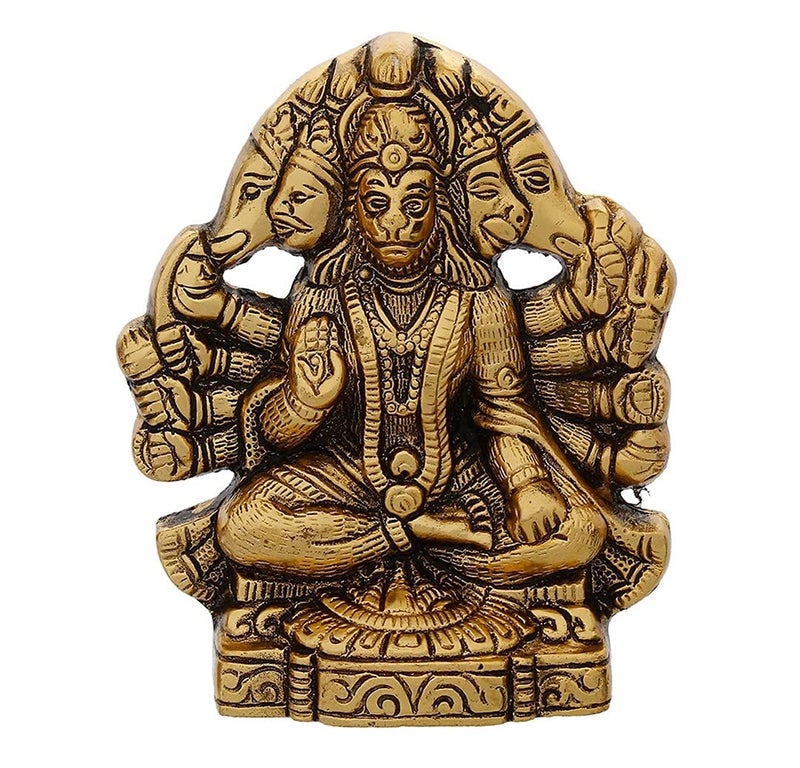 CHHARIYA CRAFTS Metal Panchmukhi Hanuman ji Murti Bajrangbali Idol Door Entrance Statue for Home Decor Gifting Protection from Evil Eye Decorative Showpiece - 16 cm (Metal, Gold) - Image 1