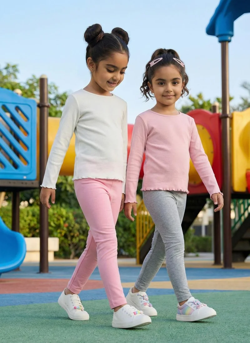 نوتيناتي Nautinati Girls' 100% Cotton Pack of 2 Regular Fit Solid Essentials Leggings