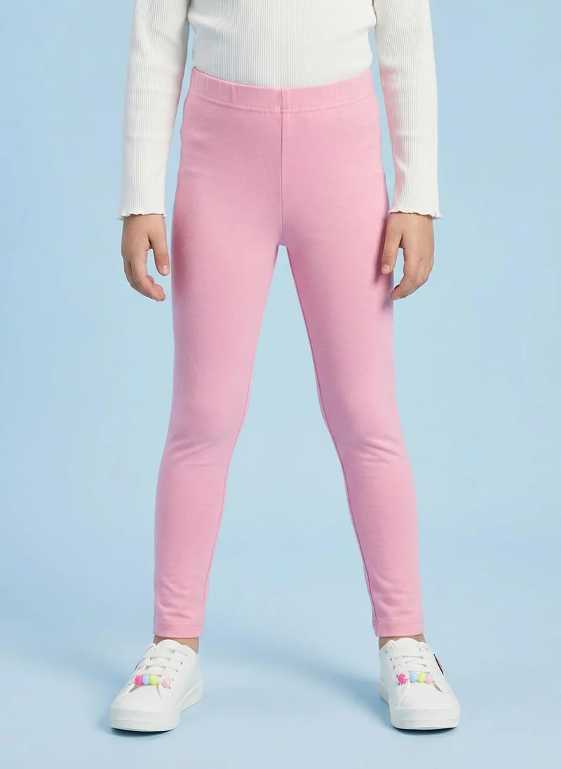نوتيناتي Nautinati Girls' 100% Cotton Pack of 2 Regular Fit Solid Essentials Leggings