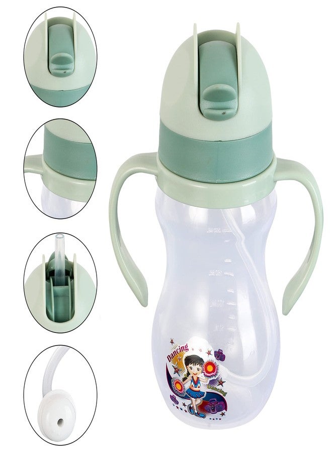 Nabhya New Little Champ Spill-Proof Kids Transparent with Gravity Ball Straw Sipper Cup Water Bottle with Handles - 350 ML (Green) - Image 3
