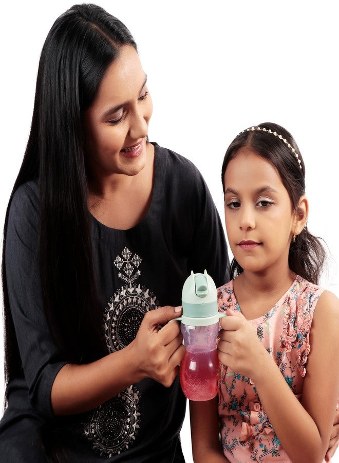 Nabhya New Little Champ Spill-Proof Kids Transparent with Gravity Ball Straw Sipper Cup Water Bottle with Handles - 350 ML (Green) - Image 2