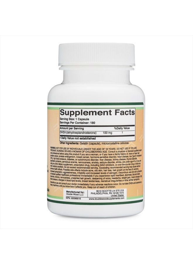 Double Wood Supplements مكمل DHEA 100 ملغ للنساء والرجال (180 كبسولة - مختبر من طرف ثالث)، مصنوع في الولايات المتحدة الأمريكية (أقصى قوة، إمداد لمدة 6 أشهر) توازن الهرمونات والشيخوخة الصحية للنساء والرجال من دابل وود - Image 2