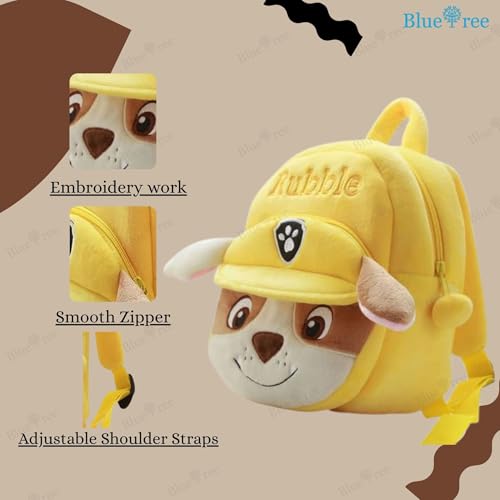 blue tree School Bag for Cute Kids for (1-5 Years), Preschool Soft Plush Yellow Rubble Unicorn Bag for toddlers, Mini Cartoon Backpack for Girls - Image 3