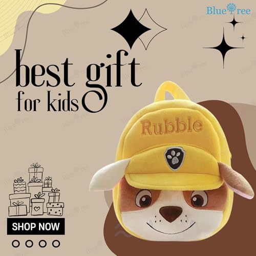 blue tree School Bag for Cute Kids for (1-5 Years), Preschool Soft Plush Yellow Rubble Unicorn Bag for toddlers, Mini Cartoon Backpack for Girls - Image 4