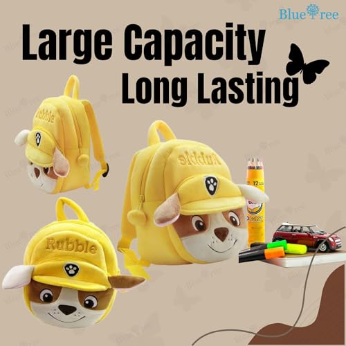blue tree School Bag for Cute Kids for (1-5 Years), Preschool Soft Plush Yellow Rubble Unicorn Bag for toddlers, Mini Cartoon Backpack for Girls - Image 5