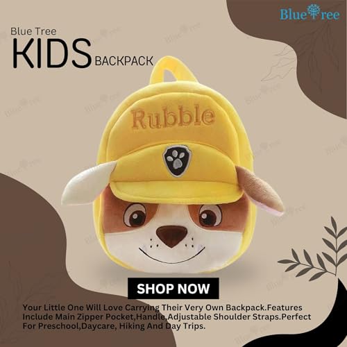 blue tree School Bag for Cute Kids for (1-5 Years), Preschool Soft Plush Yellow Rubble Unicorn Bag for toddlers, Mini Cartoon Backpack for Girls - Image 2