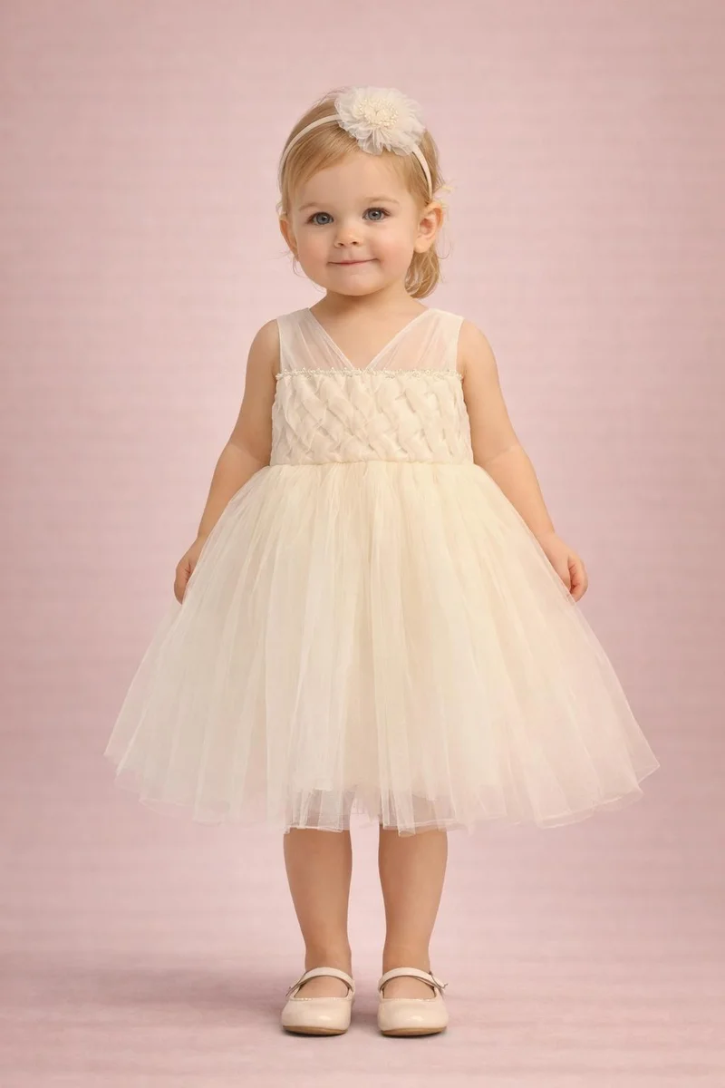 فيا بامبينو Golden Tulle Princess Baby Dress 6112