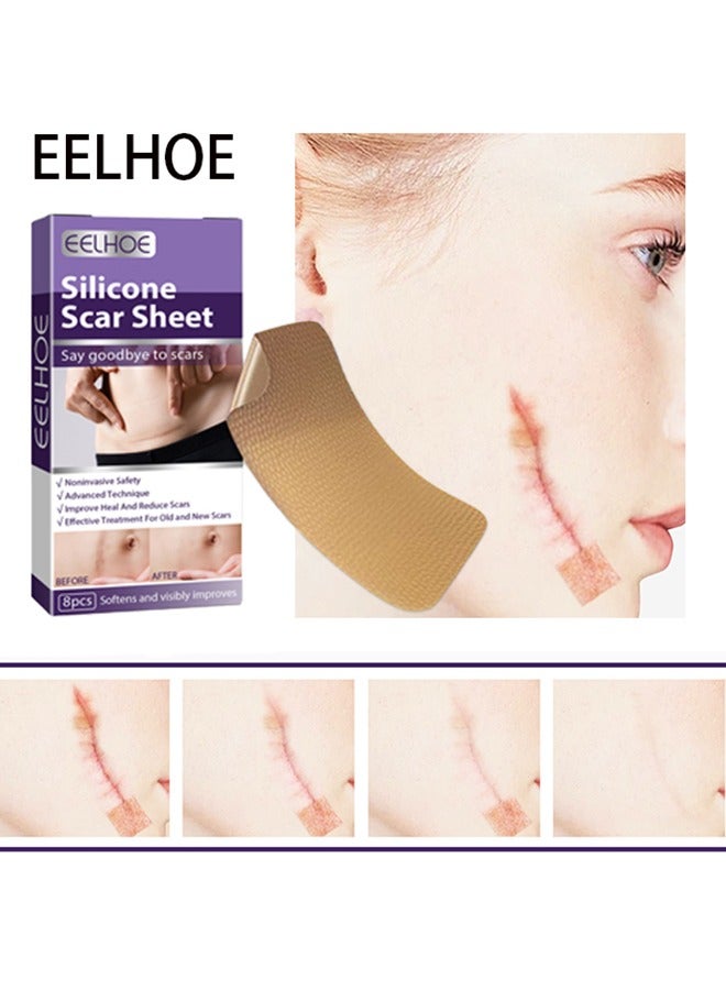 EELHOE Silicone Scar Sheet - Repair Patch,Improve Heal and Reduce Scars, Effective Treatment for Old and New Scars, FadePpregnancy Caesarean Section Scar Hyperplasia Sscar Silicone Repair Patch 8Pcs - Image 1